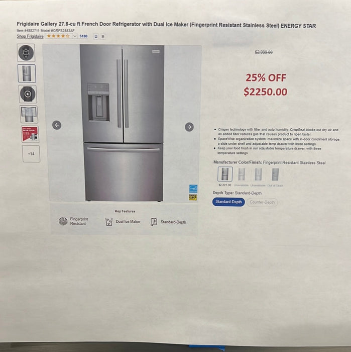 Frigidaire Gallery 27.8 cu ft French Door Refrigerator with Dual Ice Makers ( Fingerprint Resistance Stainless Steel)