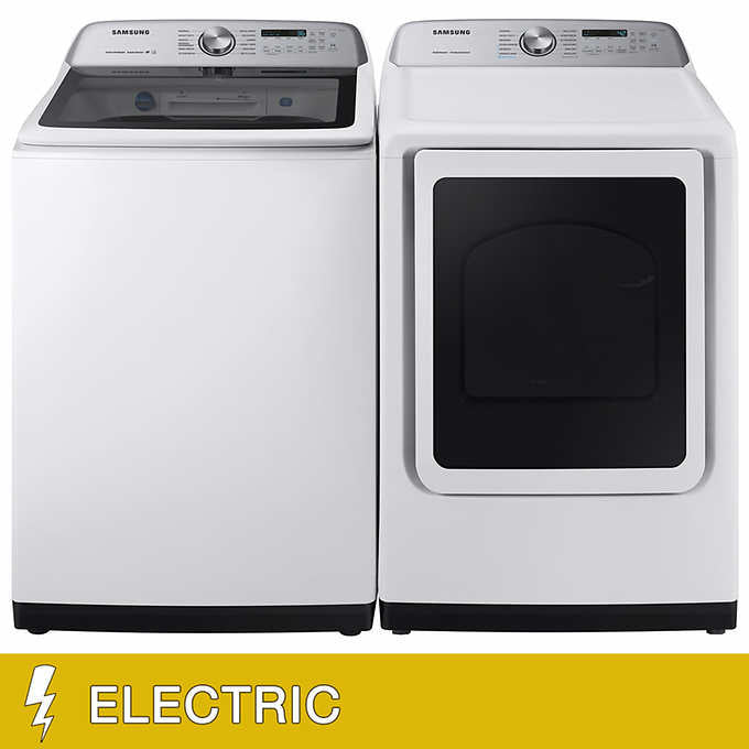 Samsung 5.0CuFt Top Load Washer with Super Speed and 7.4CuFt ELECTRIC Dryer with Steam Sanitize+