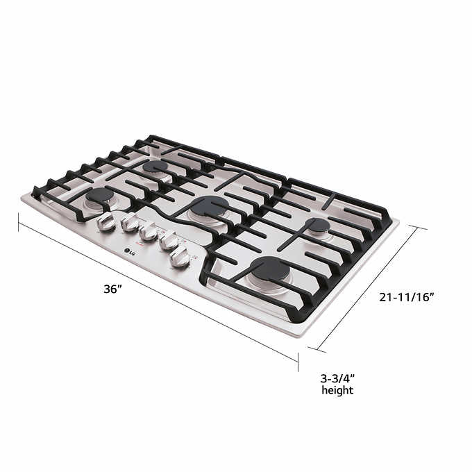 LG - 36" Built-In Gas Cooktop with 5 Burners and Superboil - Stainless steel